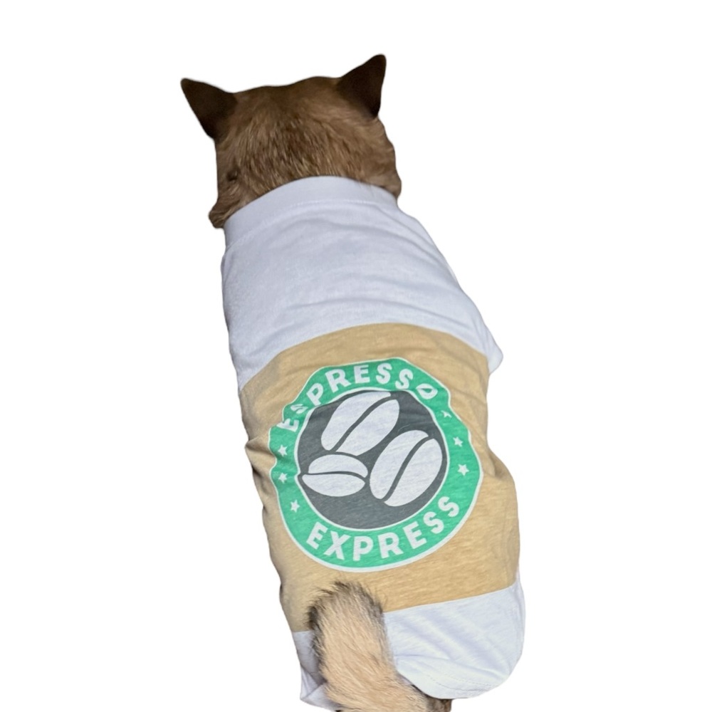Dog costume cup of‎ coffee White and Tan espresso coffee tee large